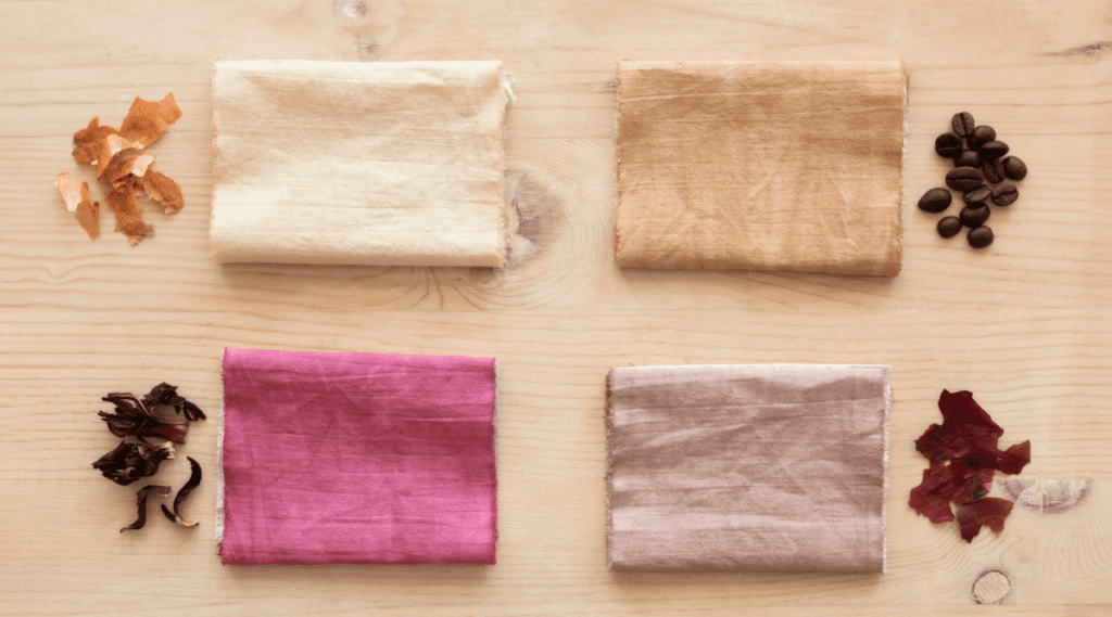 Natural Pigments - Plant Dye Samples of fabric with the plant next to it - Stock Image from Canva