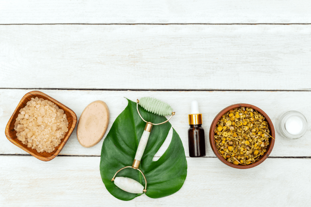 vegan beauty - stock image from Canva of clear glass vials of cleansers
