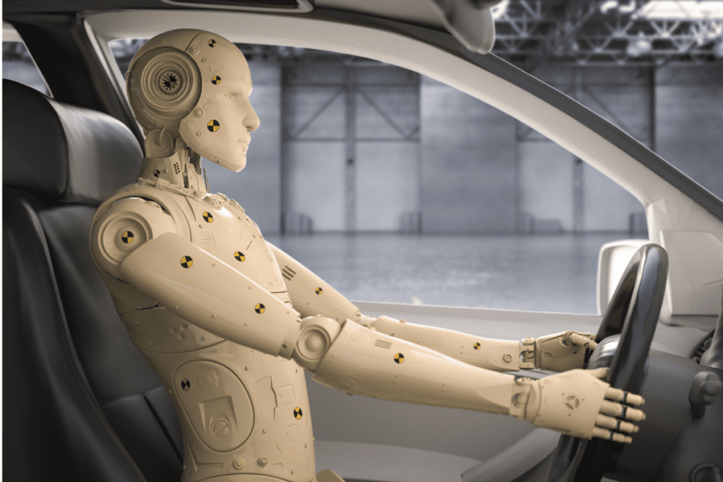 reasons to switch to an electric car - stock image from Canva of a crash test dummy sitting in the drivers seat