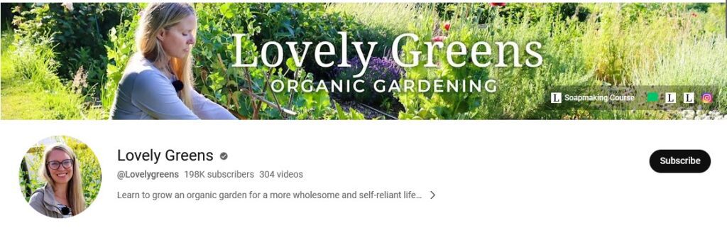 Lovely Greens YouTube channel homepage