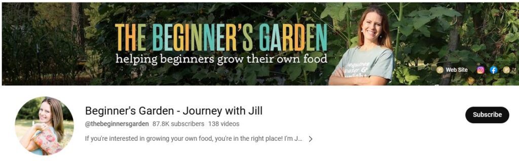 The Beginners Garden YouTube channel homepage