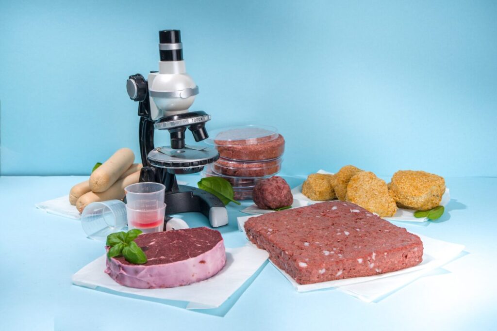 Steak next to a microscope