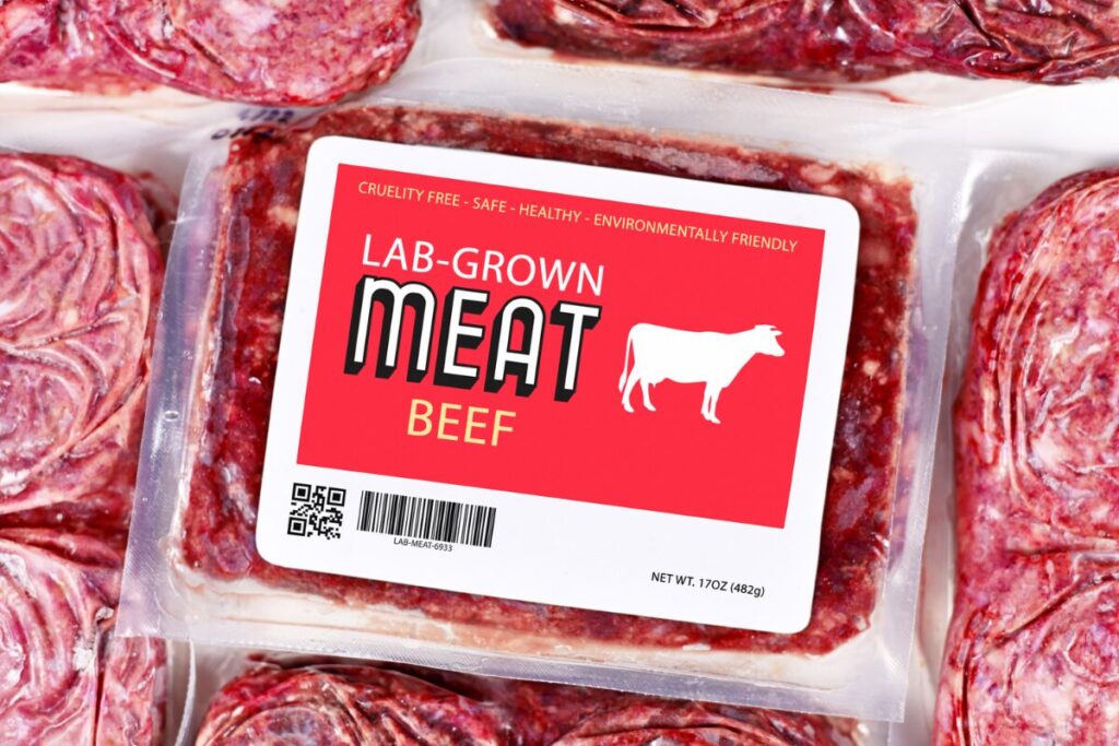Steak labelled "lab-grown meat" 