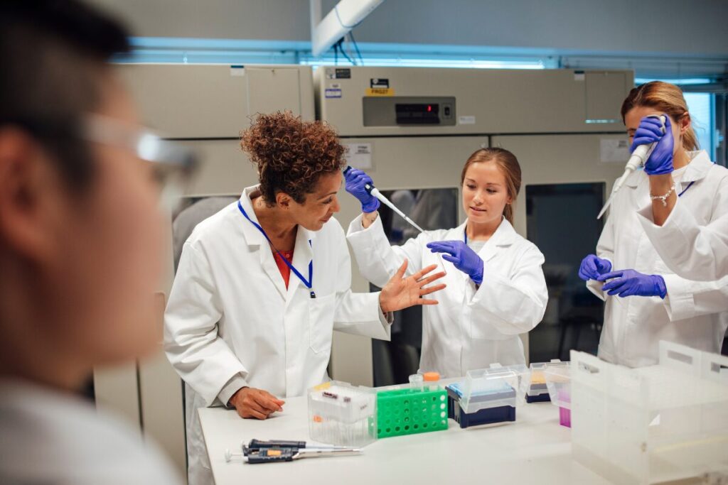 Female students doing scientific experiments