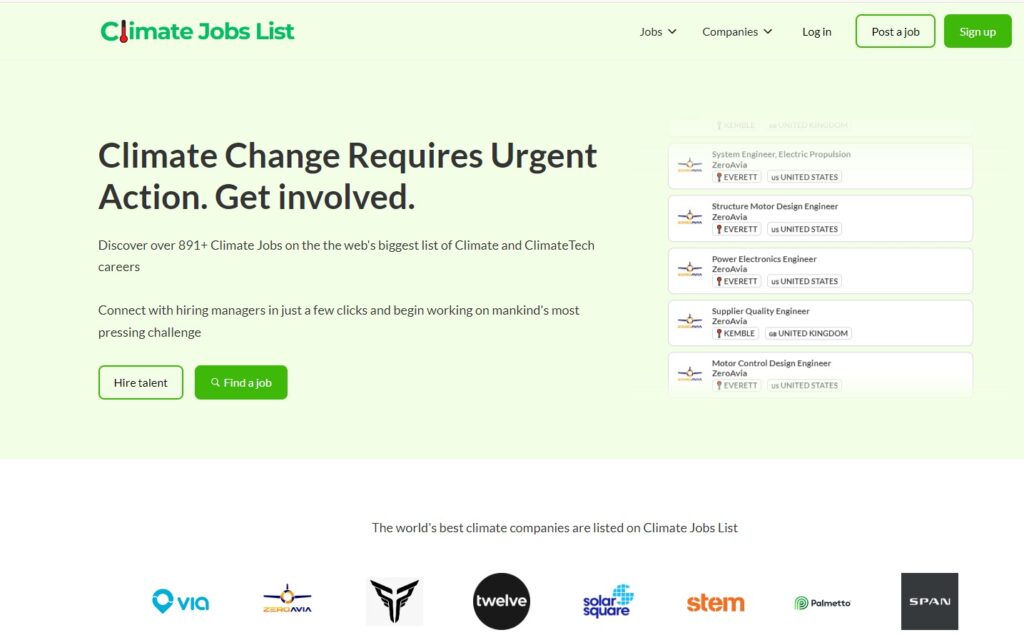 Climate Jobs List Homepage
