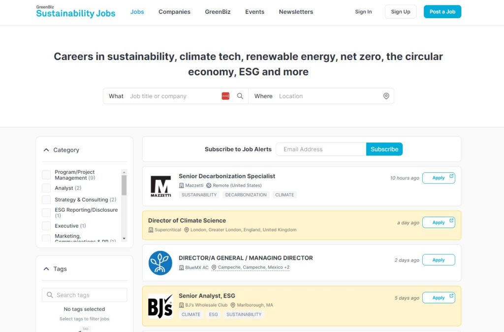 GreenBiz Sustainability Jobs Homepage