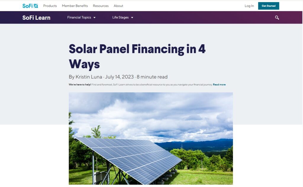 Sofi Solar Homepage