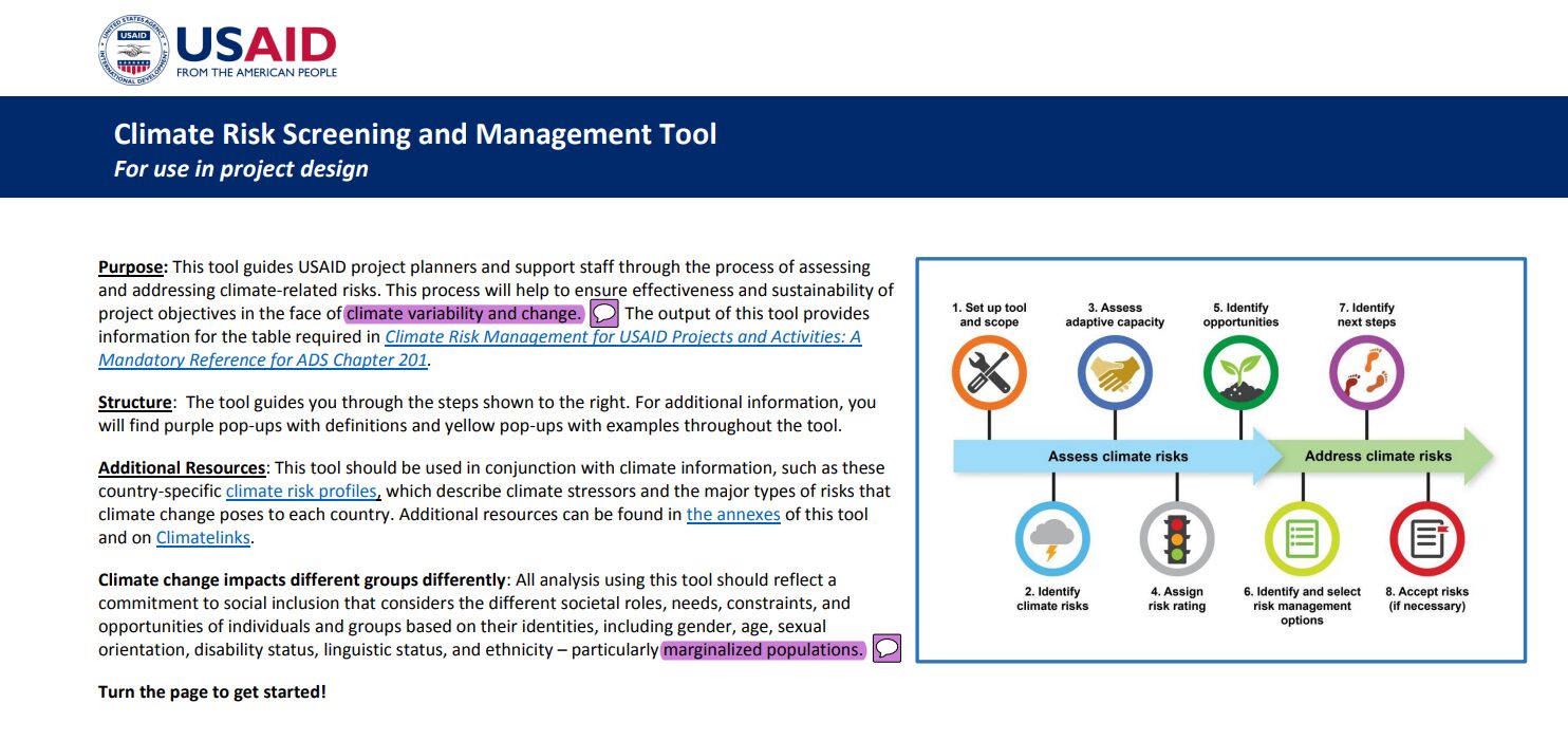 USAID climate risk assessment