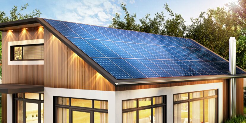 modern home with solar panels on the roof