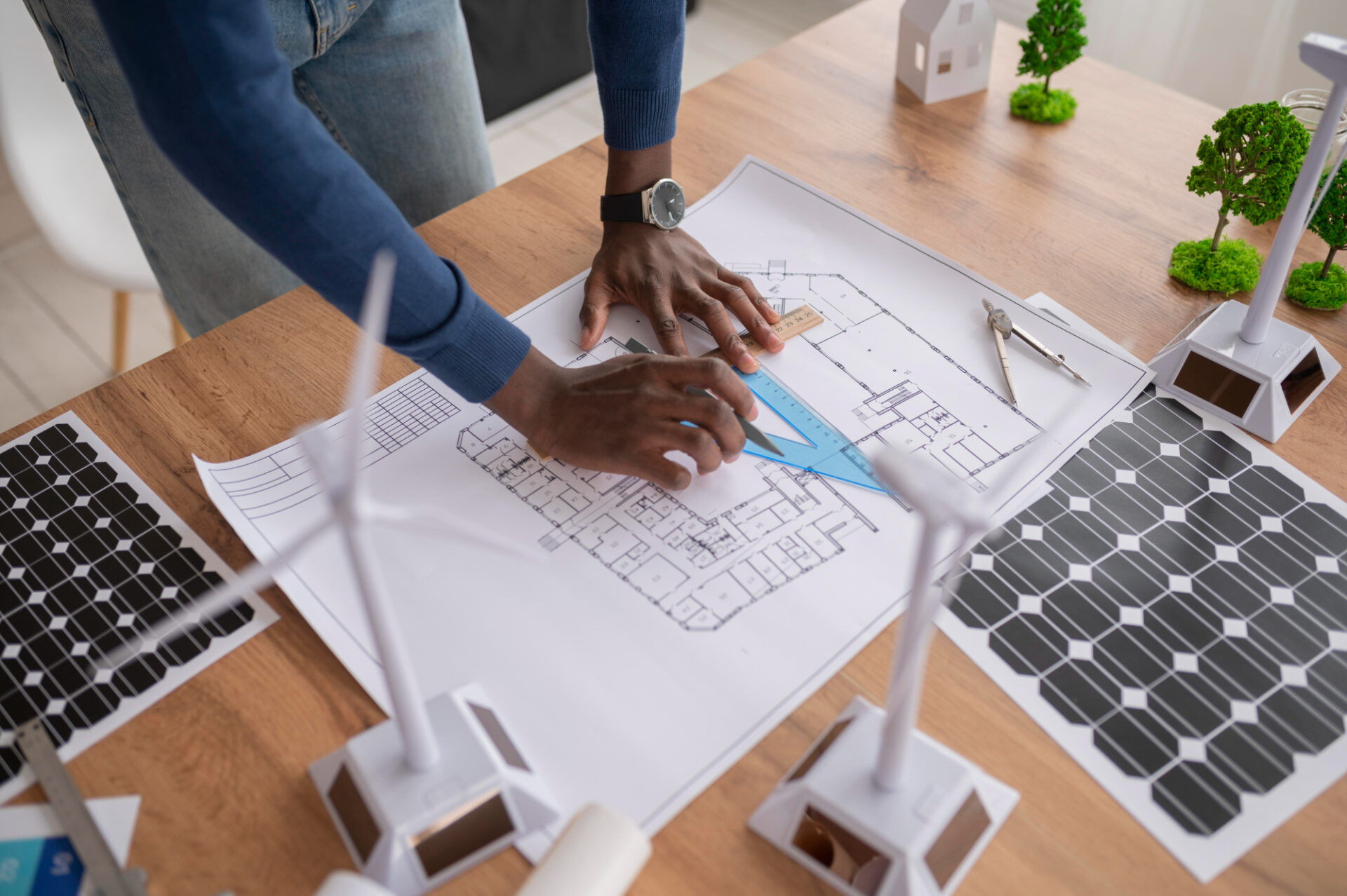 LEED green building specialist designing plans for a building