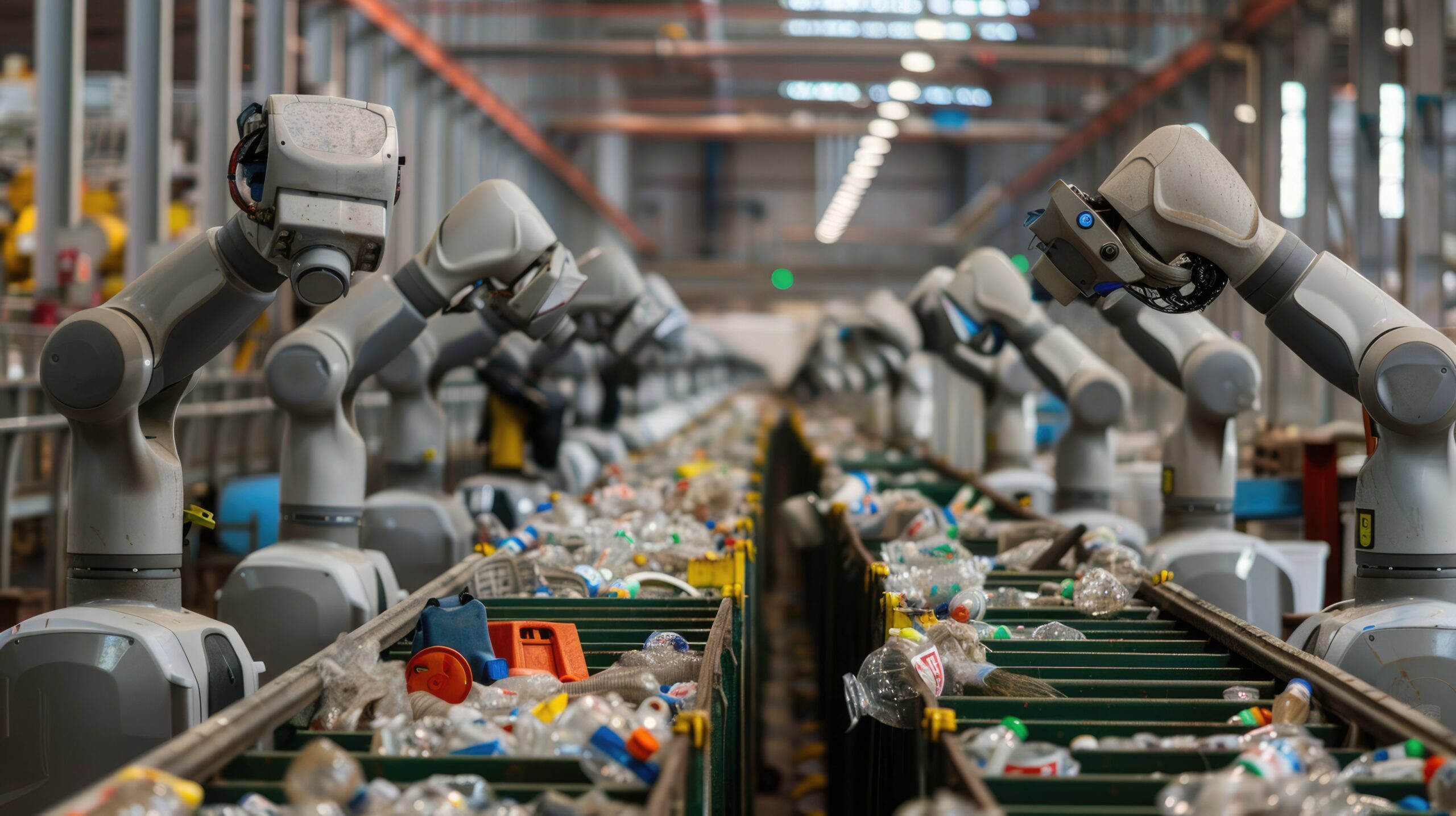At a cutting edge recycling facility, advanced robotic arms are being used for operations circular economy challenges